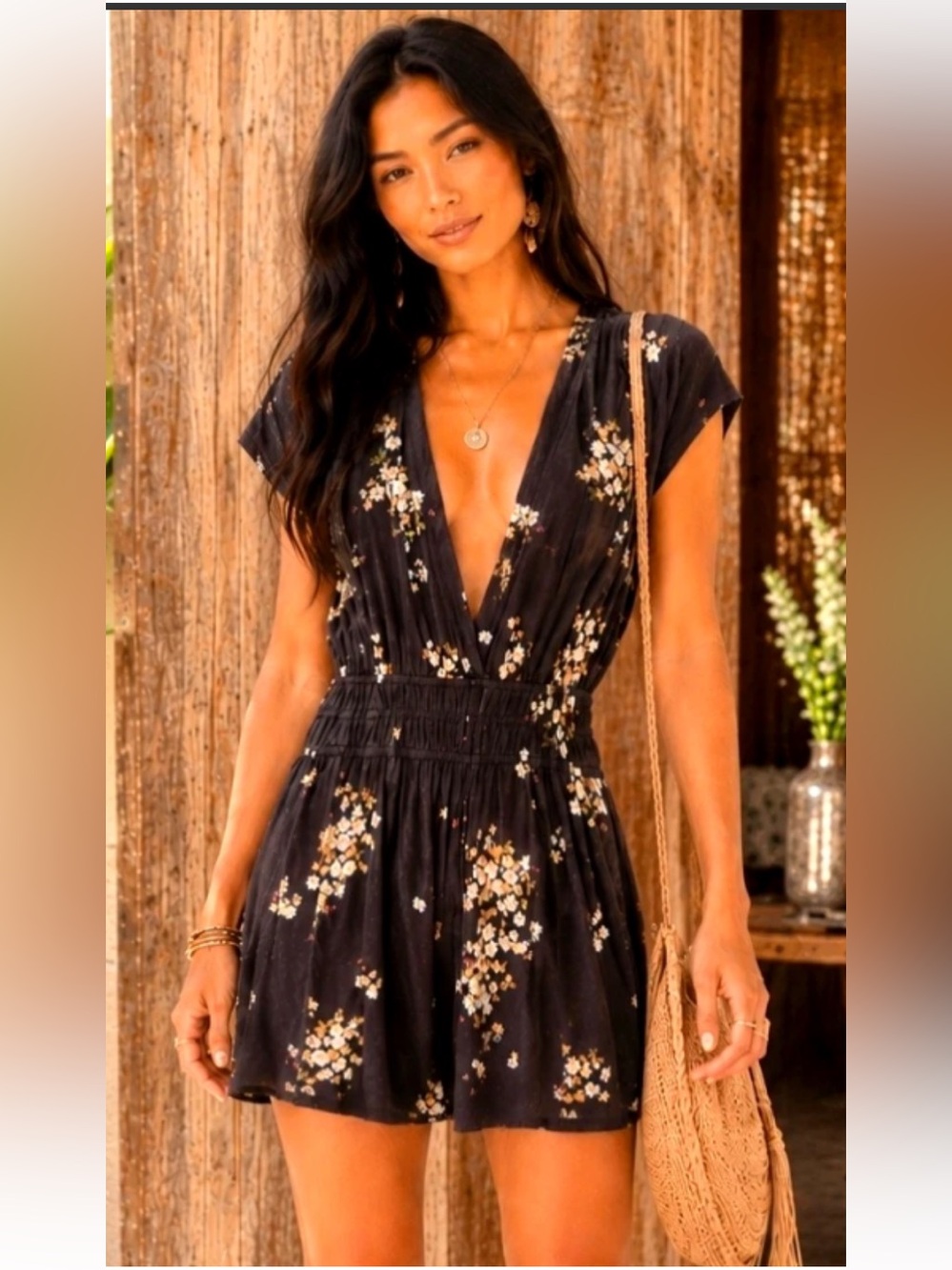 Urban Outfitters Black Floral Short Romper